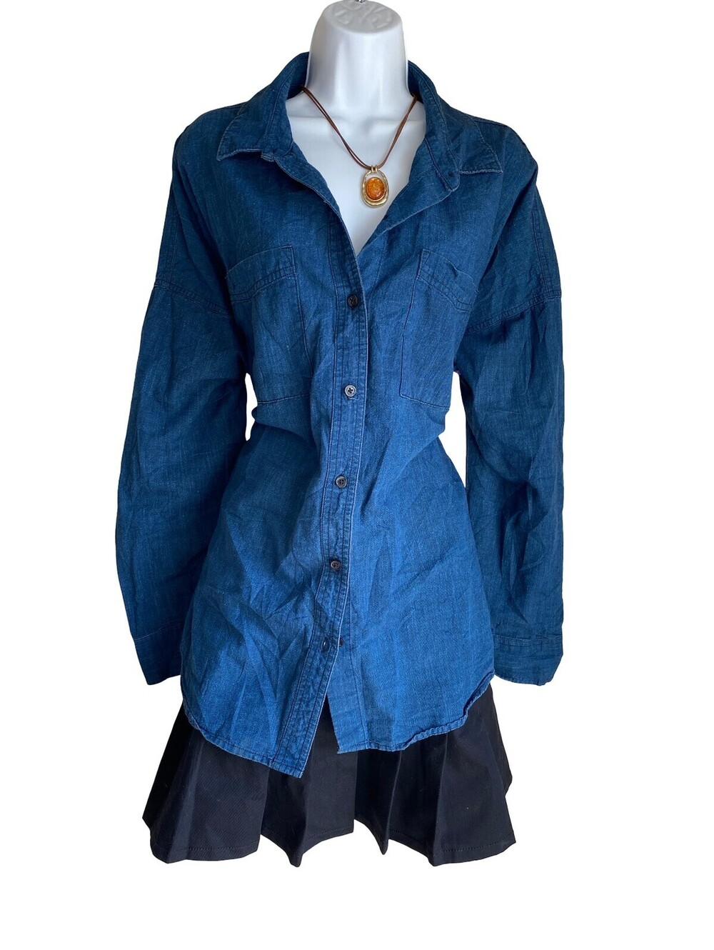 VTG Old Navy Women's Plus 2X Boyfriend Button Up Denim Tunic Blouse Fall Grunge
